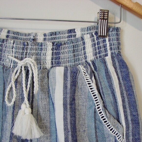 Linen Blend Shorts Blue White Striped Coastal Beach Elastic Waist Size Small - Picture 5 of 11